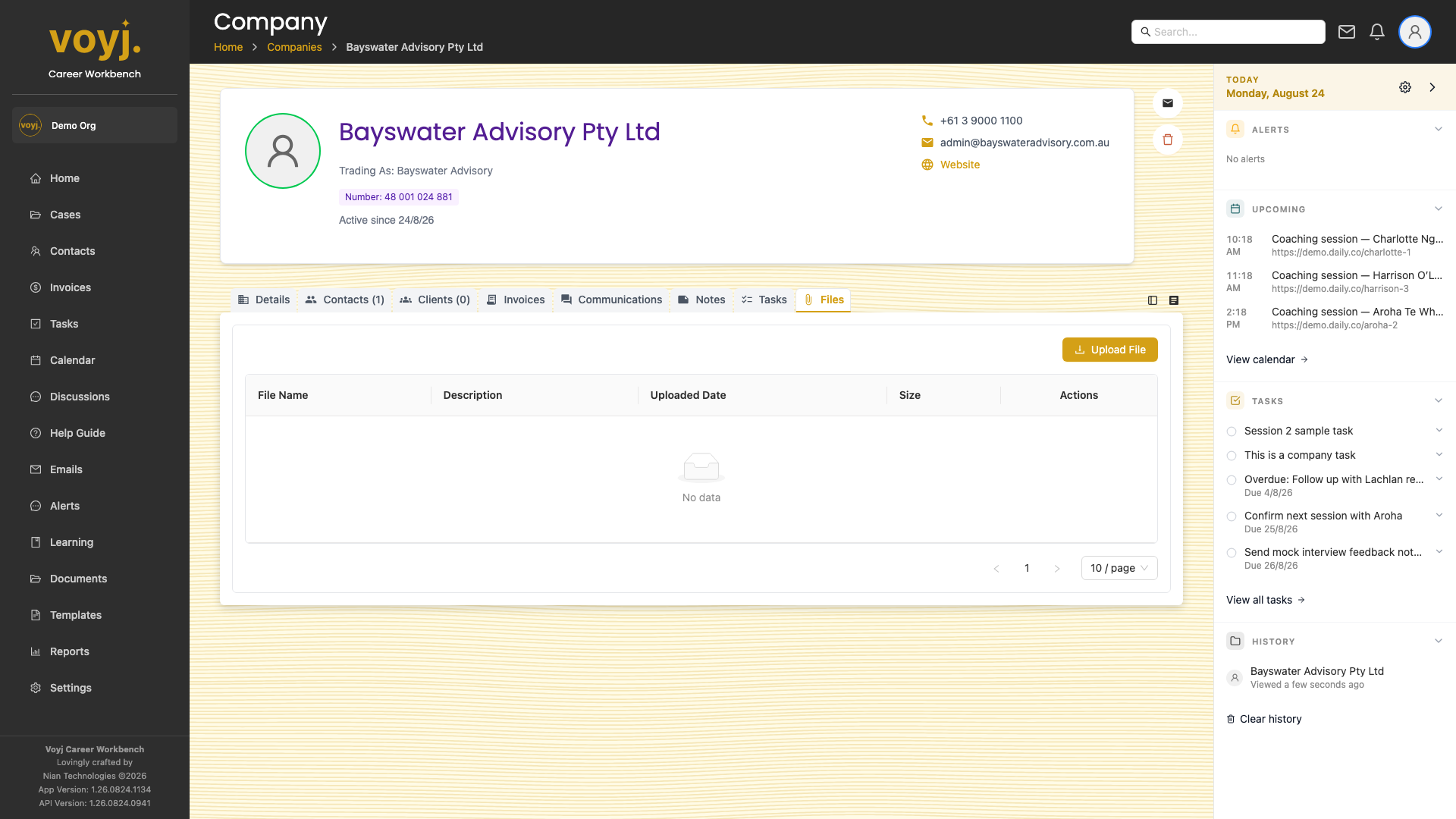 Company Files tab showing uploaded documents.