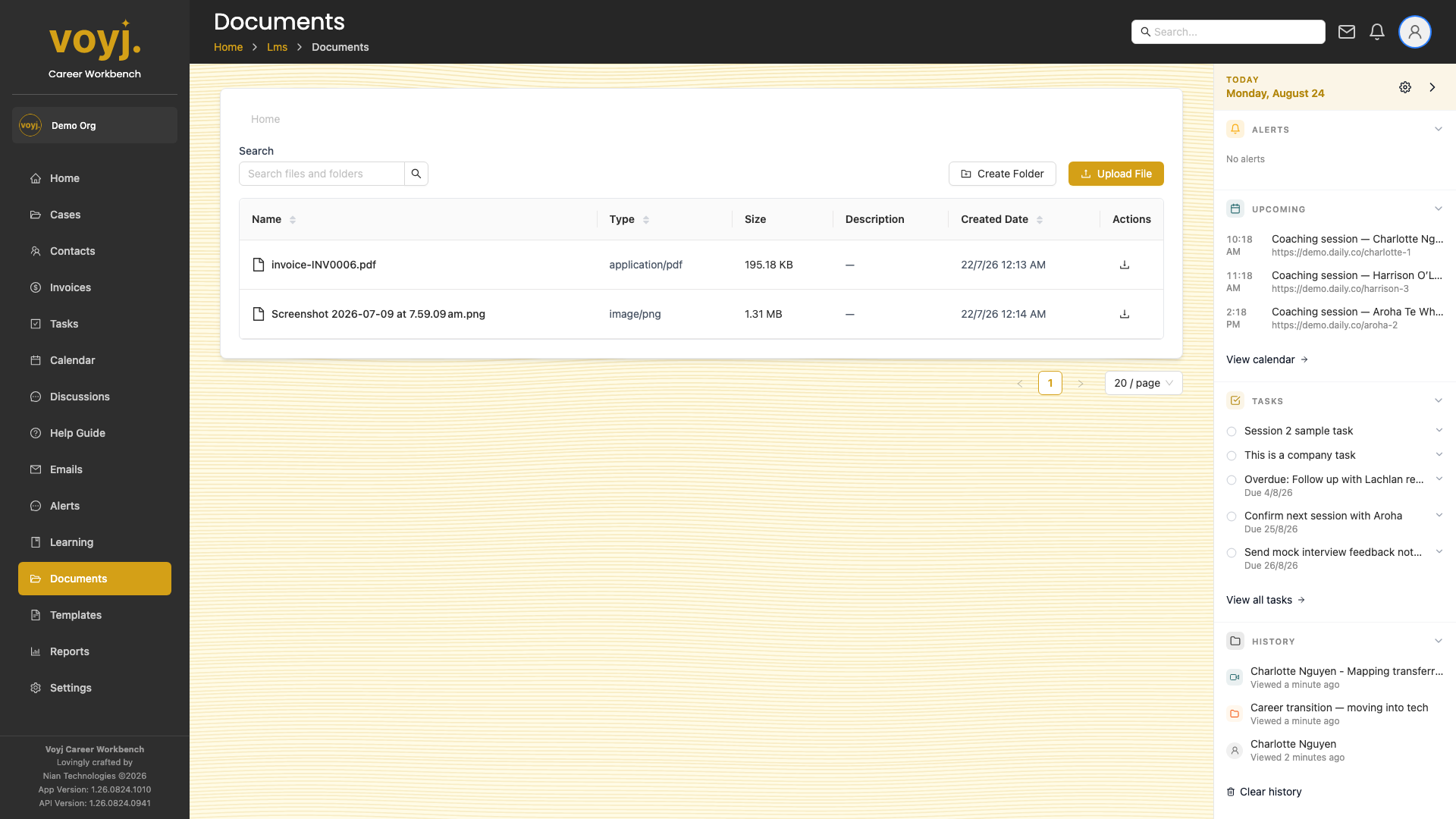 Voyj Documents library with folder breadcrumbs, search box and recent files grid.