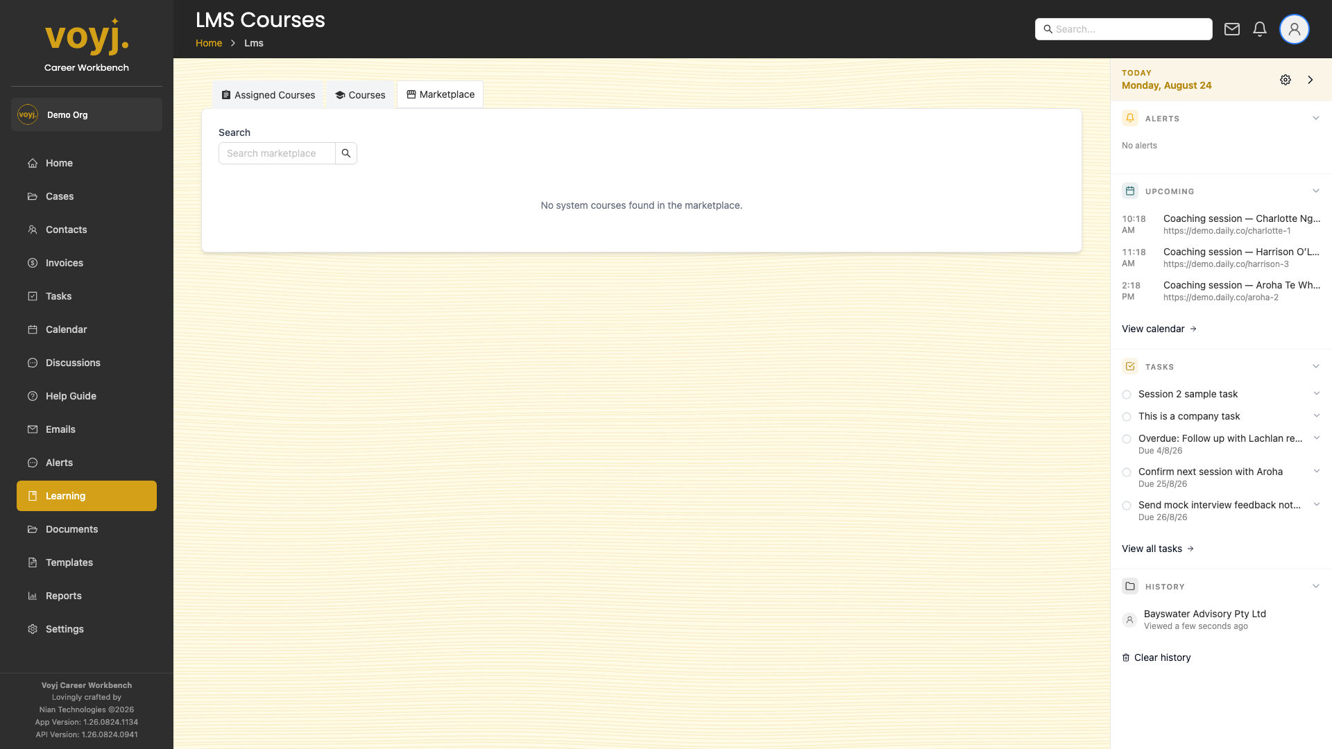 Marketplace tab listing readymade courses provided by Voyj.