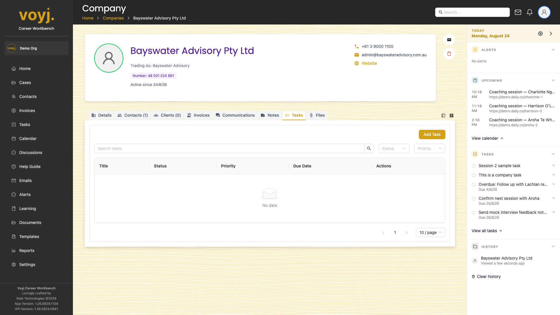 Company Tasks tab listing to-dos for the company.