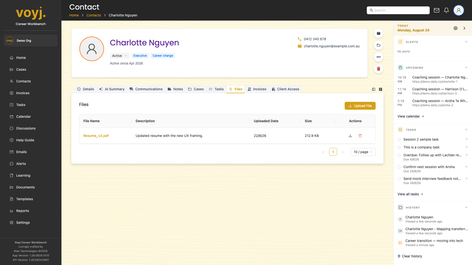 Files tab on a contact record showing uploaded documents.